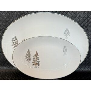 Fukagawa Platters Arita Silver Tree #224 Set Of 2 Hand Painted Silver VGUC